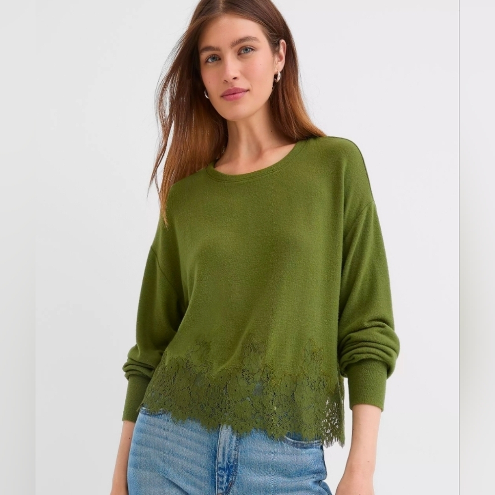 Loft Floral/Lace-Hem Knit Top NEW